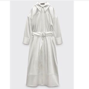Zara Elegant White Belted Dress